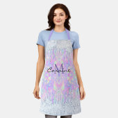 Monogram Opal Dripping Iridescent Ice Glitter Naam Schort (Gedragen)