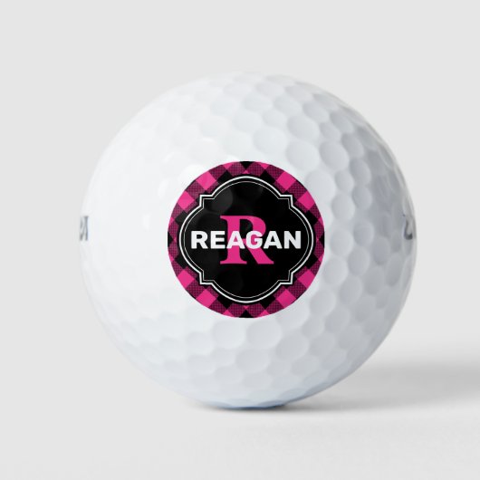 Monogram opgezette naam Hot Pink en Black Buffalo Golfballen (Voorkant)