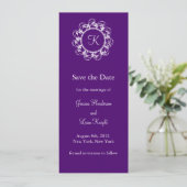Monogram Opslaan datum (paars) Save The Date (Staand voorkant)