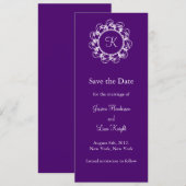 Monogram Opslaan datum (paars) Save The Date (Voorkant / Achterkant)
