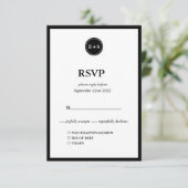 Monogram | Opties voor zwarte en witte bruiloft RSVP Kaartje (Staand voorkant)