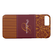 Monogram Orange, Vin Damask Stripe iPhone 7 Coque (Dos (Horizontal))