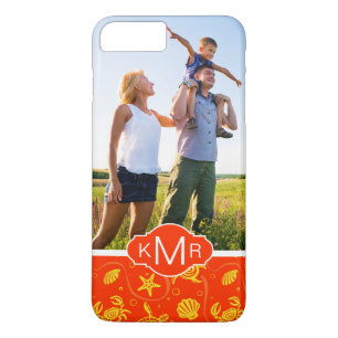 Monogram   Oranje balkpatroon iPhone 8 Plus / 7 Plus Hoesje