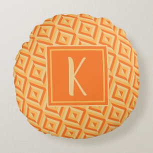 Monogram Oranje driekleurig diamantpatroon Rond Kussen