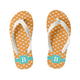 Monogram Oranje en Aqua Whales Square Kinder Teenslippers