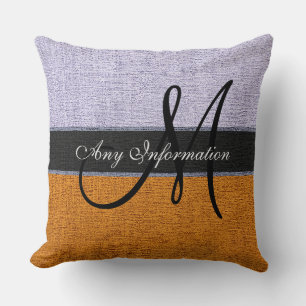 Monogram Oranje en Silver Burlap Rustic Jute Kussen