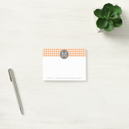 Monogram Oranje en Taupe Houndstooth Pattern Post-it® Notes (Kantoor)