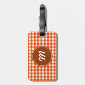 Monogram Oranje en White Gingham Pattern Bagagelabel (Achterkant verticaal)