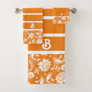 monogram Oranje en witte  damkers Bad Handdoek