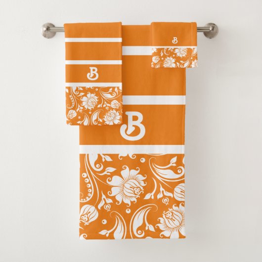 monogram Oranje en witte  damkers Bad Handdoek (Insitu)