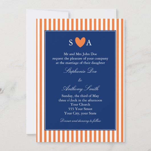 Monogram Oranje en witte strepen met koninklijk bl Kaart (Voorkant)