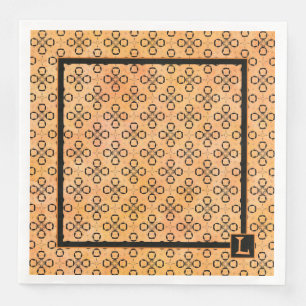 Monogram Oranje en zwart Retro Patroon Servet