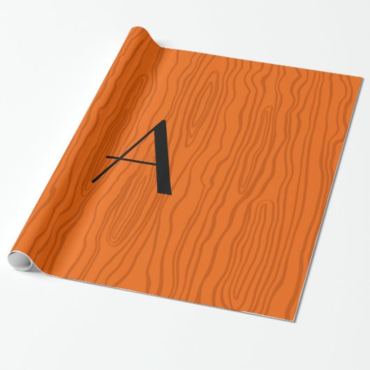Monogram oranje faux bois cadeaupapier (Uitgerold)