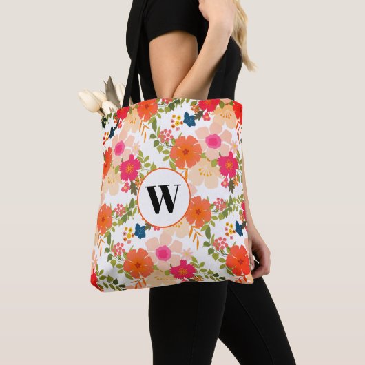 Monogram Oranje Floral Pattern Tas (Dichtbij)
