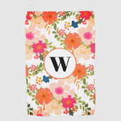 Monogram Oranje Floral Waterverf Golfhanddoek (Voorkant)