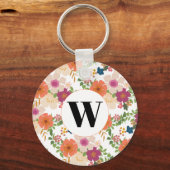 Monogram Oranje Floral Waterverf Sleutelhanger (Voorkant)