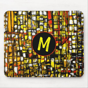Monogram Oranje Geel Rood Zwart Abstract Art Muismat