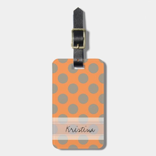 Monogram Oranje Gray Cute Polka Dot Pattern Bagagelabel (Voorkant verticaal)