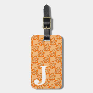 Monogram Oranje Hibiscus Flower Floral Hawaiian Bagagelabel