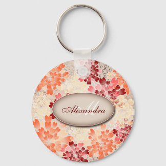 Monogram Oranje Rood- en Cream Flowers Retro Sleutelhanger