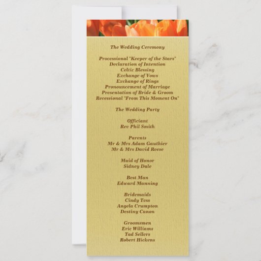 Monogram Oranje Tulip Wedding Program Uitnodiging (Achterkant)