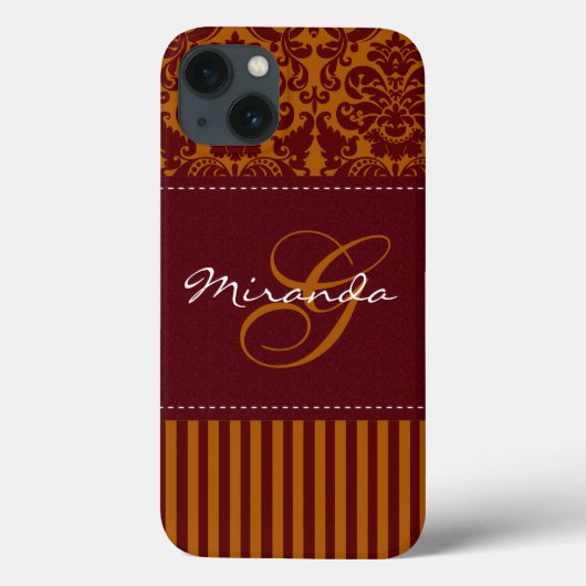 Monogram Oranje, Wine Damask Stripe iPad Air Case (Achterkant)