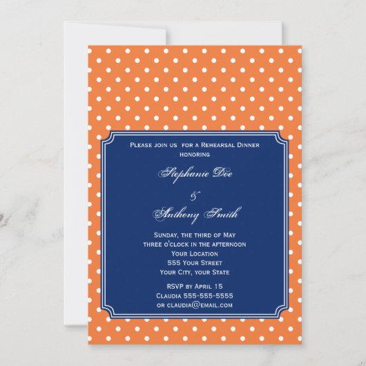 Monogram Oranje, Witte Polka Dot met Royal Blue Kaart (Voorkant)