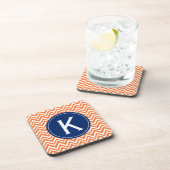 Monogram Oranje Zigzag Patroon Drankjes Onderzetter (Rechterzijde)