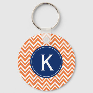 Monogram Oranje Zigzag Patroon Sleutelhanger