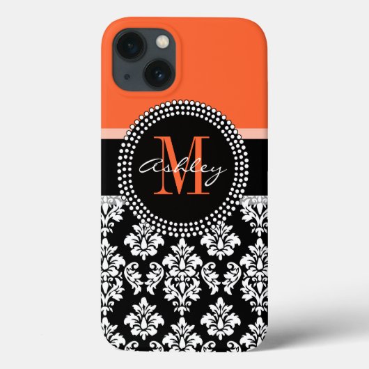 Monogram Oranje zwart Damask-patroon Case-Mate iPhone Case (Achterkant)