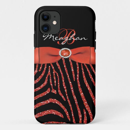 Monogram Oranje, zwart Glitter Zebra iPhone 5 Hoes (Achterkant)