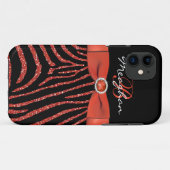 Monogram Oranje, zwart Glitter Zebra iPhone 5 Hoes (Achterkant (horizontaal))