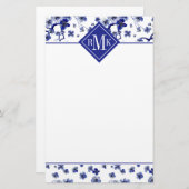 Monogram | Oriental Sakura Branch Pattern Briefpapier (Voorkant / Achterkant)