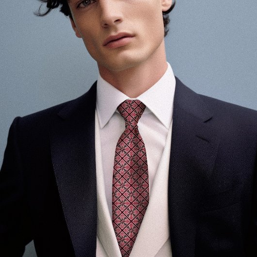 Monogram Oud Roos Bourgondië  Floral Mannen Stropdas