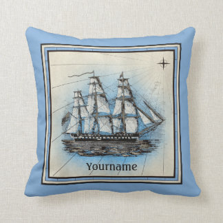 Monogram Oud schip  Blauw Nautical Compass Kussen