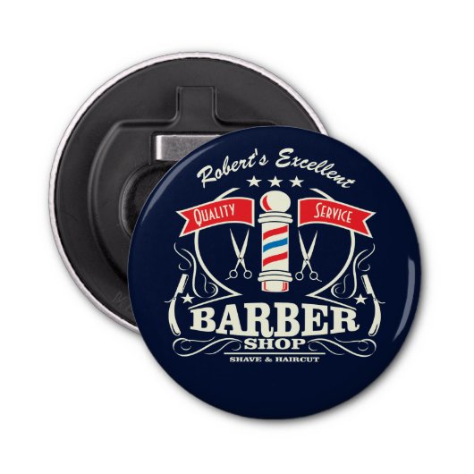 Monogram oude Barber Shop Pole Button Flesopener (Voorkant)