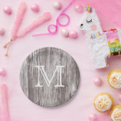 Monogram  Oude Hout Achtergrond Papieren Bordje (Feest)
