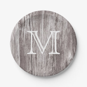 Monogram Oude Hout Achtergrond Papieren Bordje