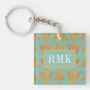 Monogram   OutdoorGeo-stap   Goud en Blauwgroen pa Sleutelhanger