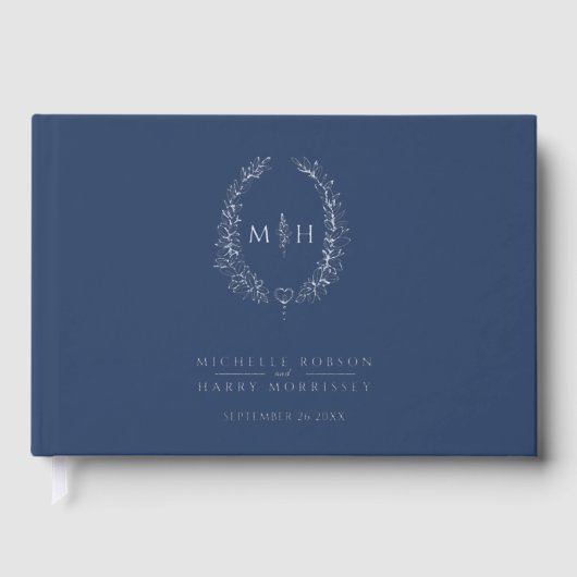 Monogram oval leaves blue silver wedding  (Recto)