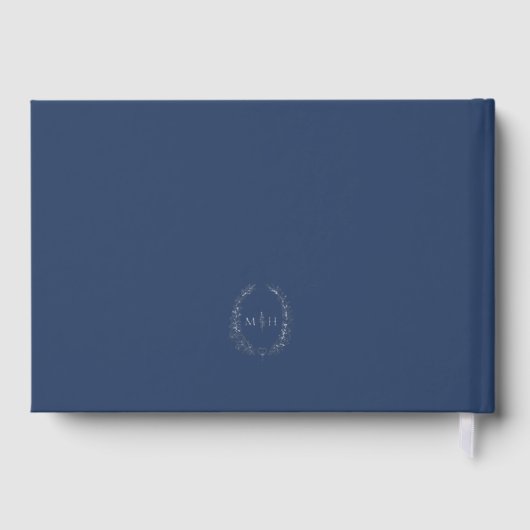 Monogram oval leaves blue silver wedding  (Verso)