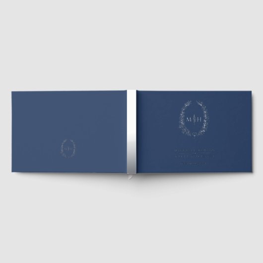 Monogram oval leaves blue silver wedding  (Complet)