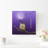 Monogram Owl Night Moon Blue Square Wall klok (Huis)