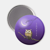 Monogram Owl Night Moonlight Dark Blue Magnet Magneet (Voorkant / Achterkant)