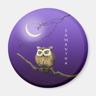 Monogram Owl Night Moonlight Dark Blue Magnet Magneet