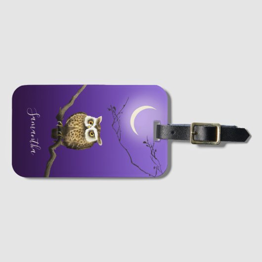 Monogram Owl Night Moonlight Deep Blue Bagagelabel (Voorkant (horizontaal))