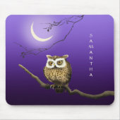 Monogram Owl Night Moonlight Deep Blue Mousepad Muismat (Voorkant)
