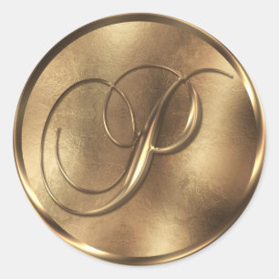 Monogram P Bronze Wedding Invitation Holiday Ronde Sticker
