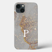 Monogram P Elegant Grijs Marmer Roos Goud Glitter Case-Mate iPhone Case (Achterkant)