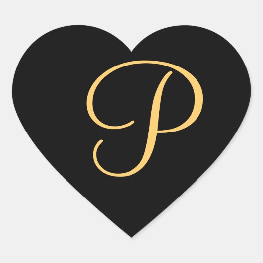 Monogram P, gouden initiaal P op zwart Hart Sticker (Voorkant)